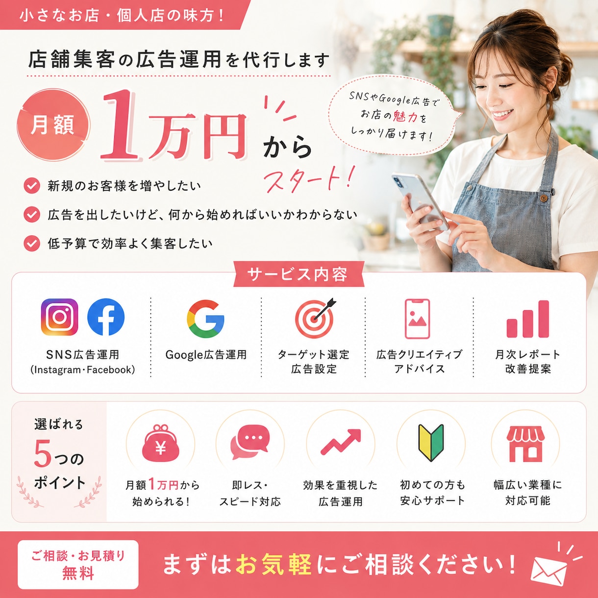 月額1万円〜店舗集客広告運用します 集客に直結！エリアは関係ありません イメージ1