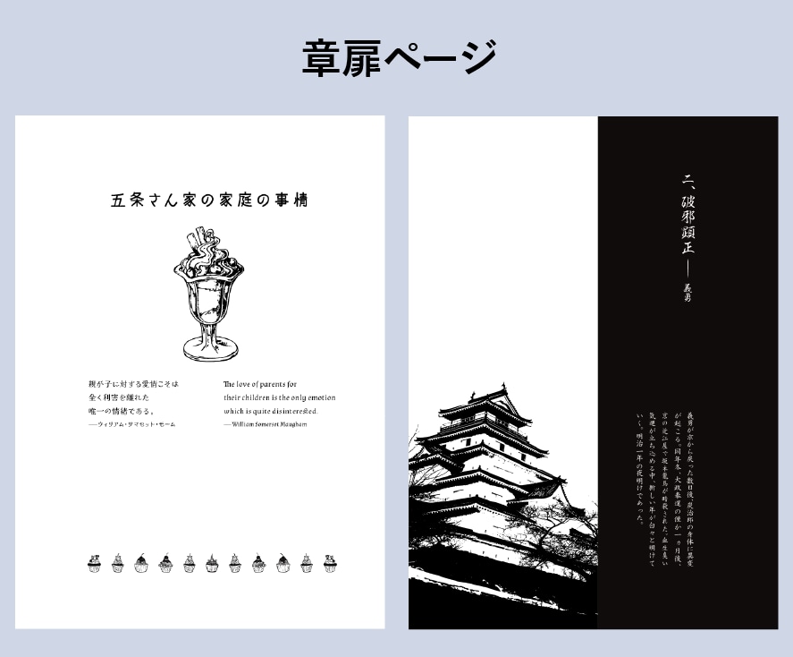 同人誌の本文組版・デザインします 一般的なデザインから設定集などのこだわり特殊ページまで！ イメージ8