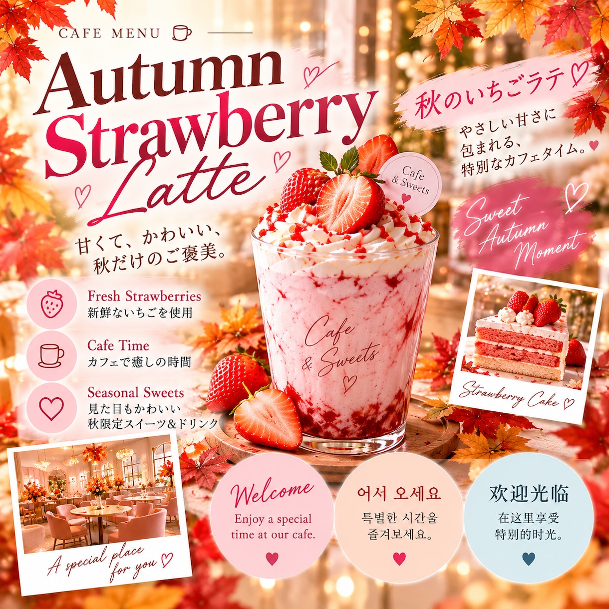 英語・韓国語・中国語のSNS画像を制作します カフェ・サロン向け！海外のお客様に伝わる広告画像 イメージ2
