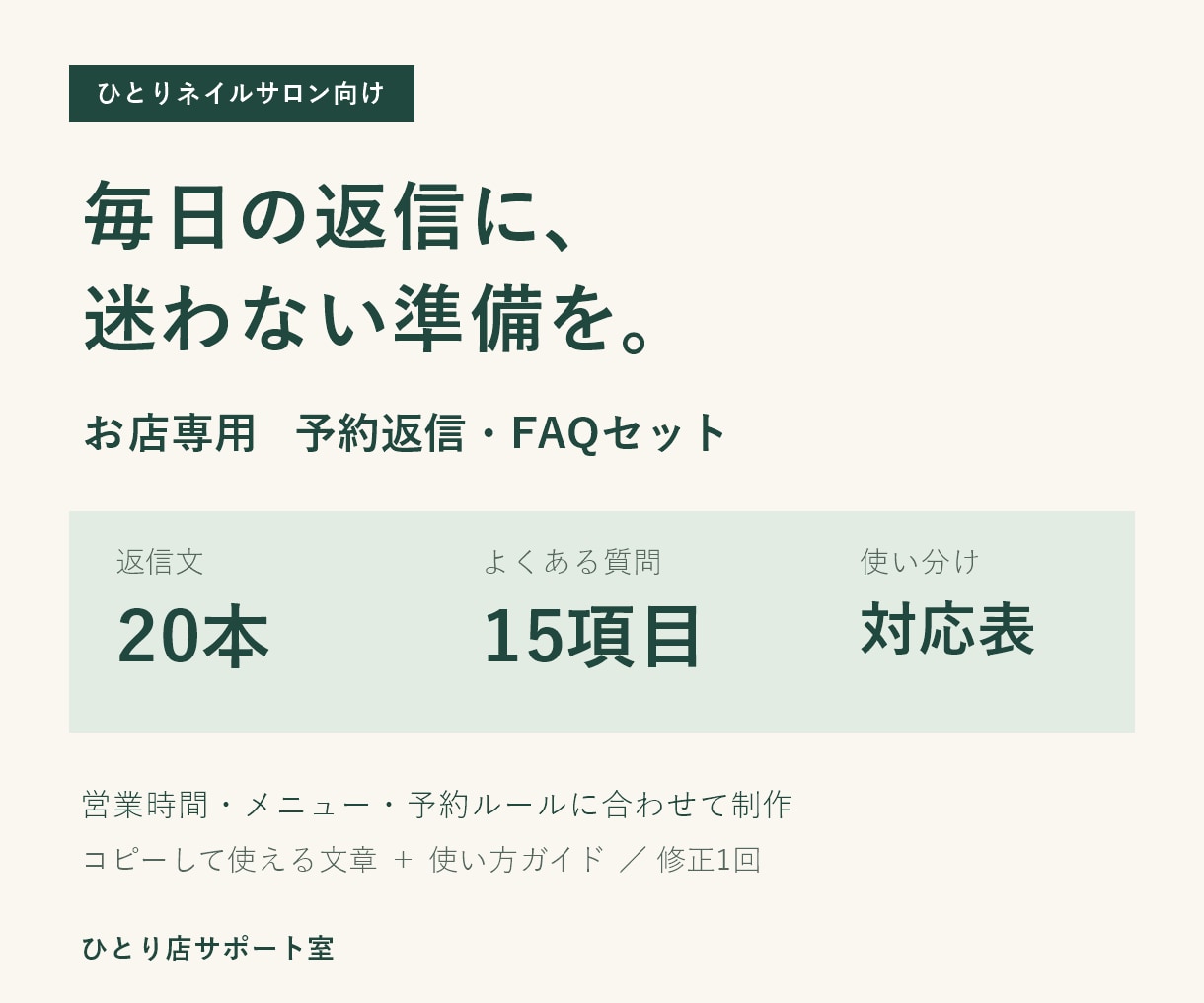 ネイルサロンの予約返信文とFAQを作ります 施術の合間に迷わず返せる、お店専用の文章セット イメージ1
