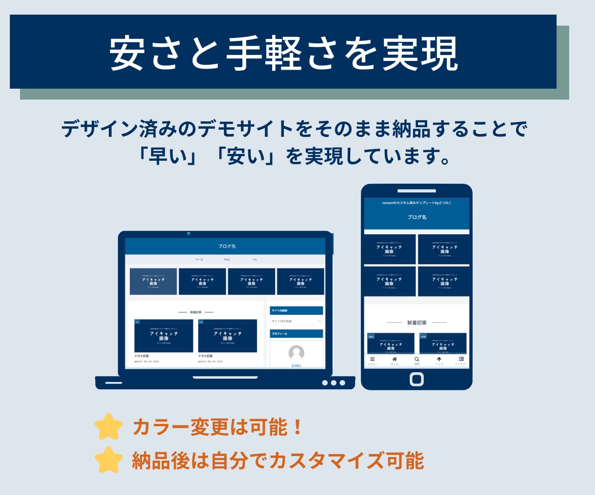 あとは記事を書くだけ！／完成ブログ納品します 最短即日／丸投げOK！cocoonテンプレートで初心者も安心 イメージ2