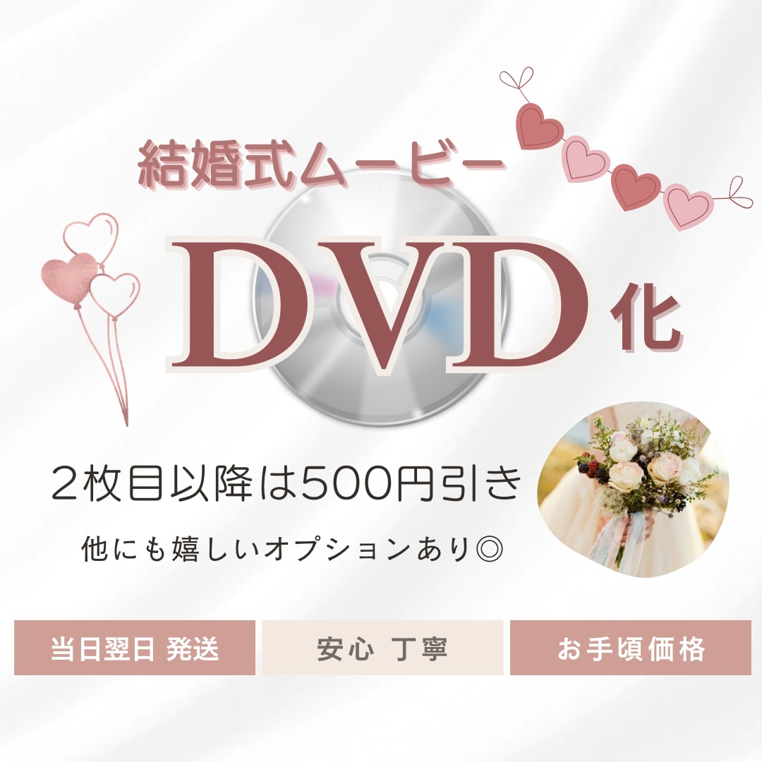 お手持ちの結婚式動画、迅速にDVD化いたします 送料無料、翌日発送、透明ケース付き！2枚目以降割引き有り イメージ1