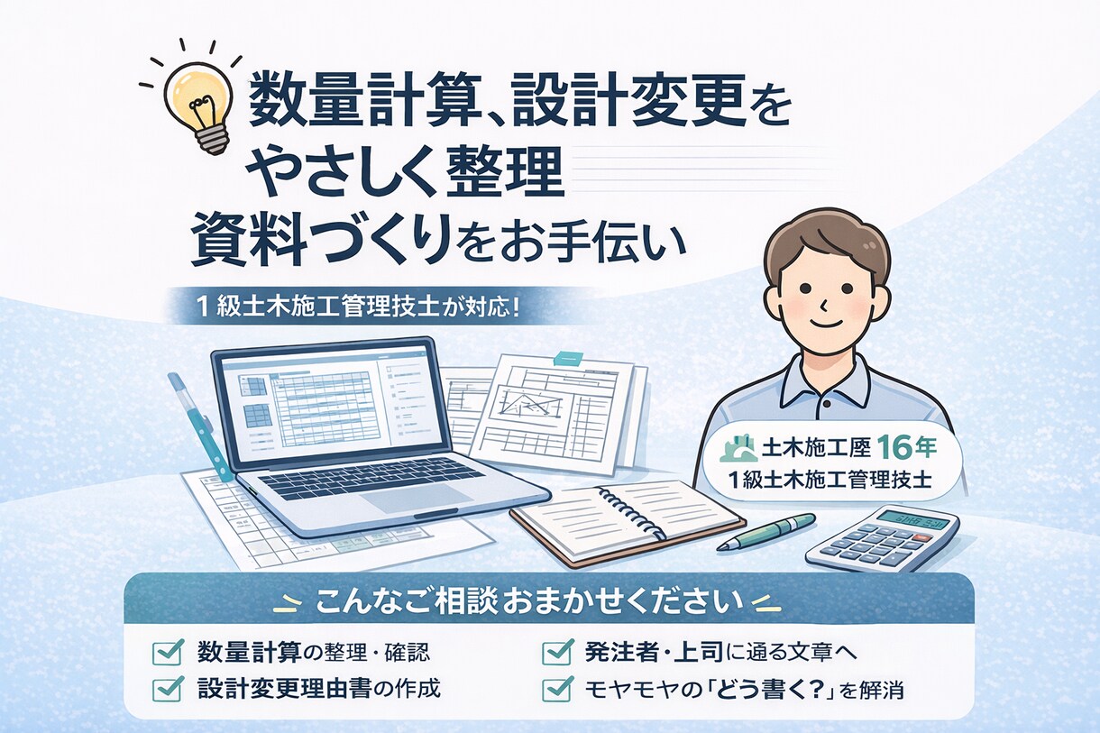 設計変更理由書を1級土木施工管理技士が作成します 数量・設計変更の「どう書く？」を一緒に整理します イメージ1