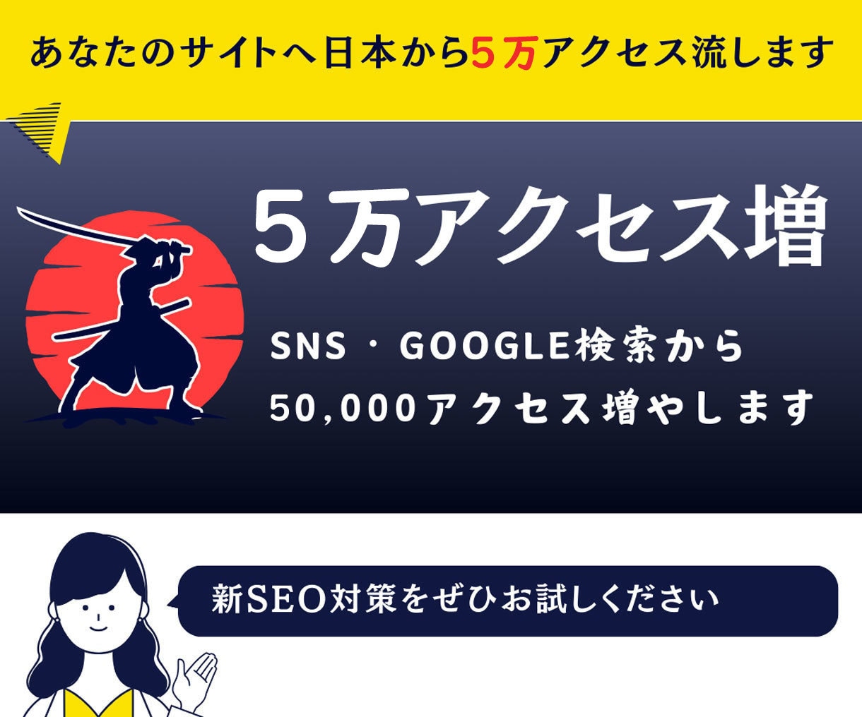 30日間で日本から50,000アクセスを増やします 外部SEO対策！SNSやGoogleなどでサイト宣伝広告集客 イメージ1