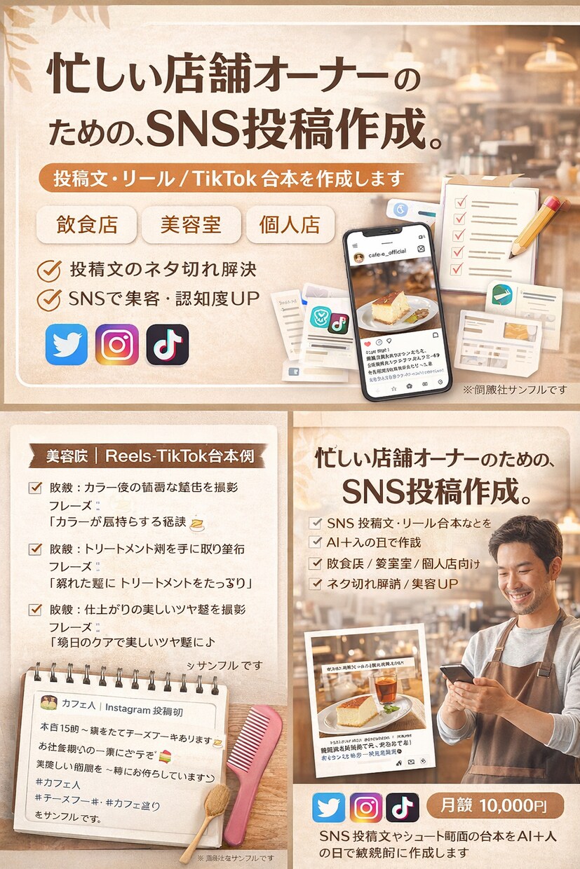 SNS投稿文・ショート動画を10本作成します 「SNS投稿、考える時間を“10分”に。」 イメージ1
