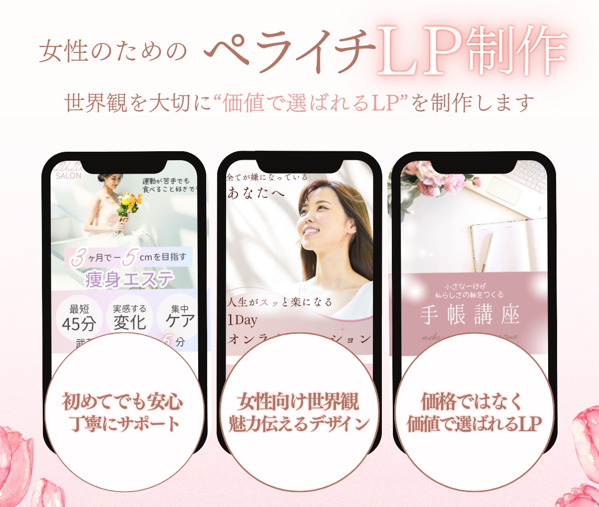 初めてでも安心の女性らしいペライチLP制作します 価格ではなく価値で選ばれたいあなたへ イメージ1
