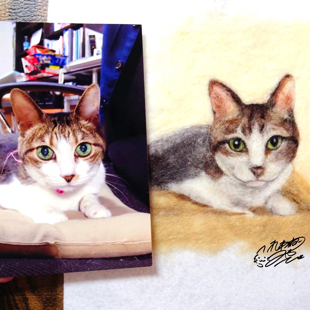 羊毛画であなたの猫ちゃんをそっくりに作ります どこにもない平面の羊毛アート！L版(8.9×12.7cm) イメージ2