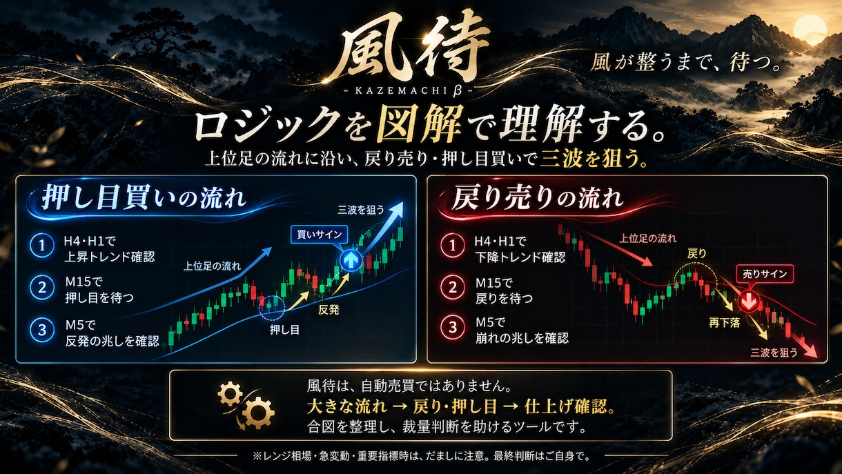 GOLD専用MT5裁量支援EA「風待」を販売します 風が来るまで、待つ。監視と通知で裁量判断を支えます イメージ5