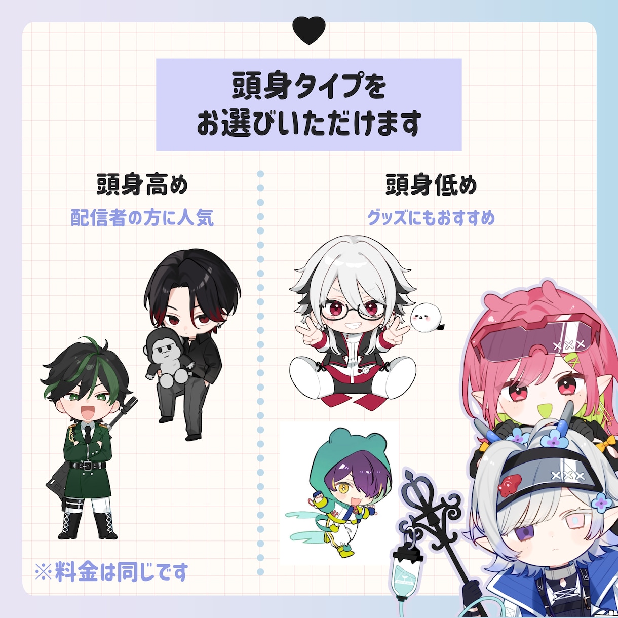 商用利用込み！可愛いミニキャラ作成します VTuber様のグッズ制作、SNS用のアイコンなど イメージ2