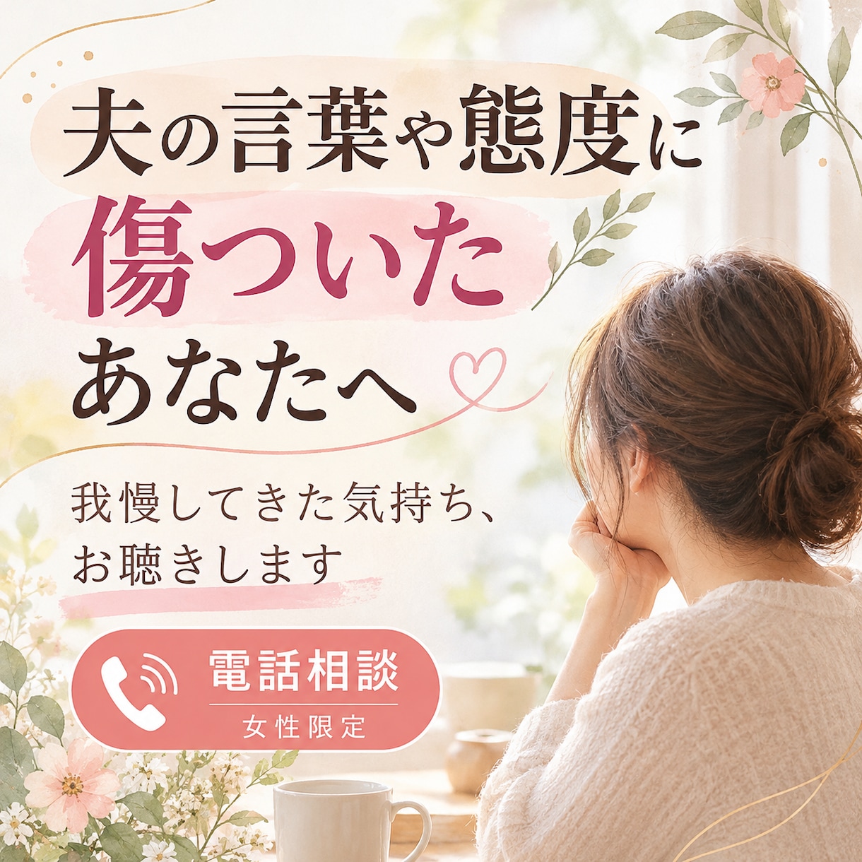 夫の言動に傷ついた気持ちをお聴きします 我慢してきた気持ち、ここで吐き出してみませんか イメージ1