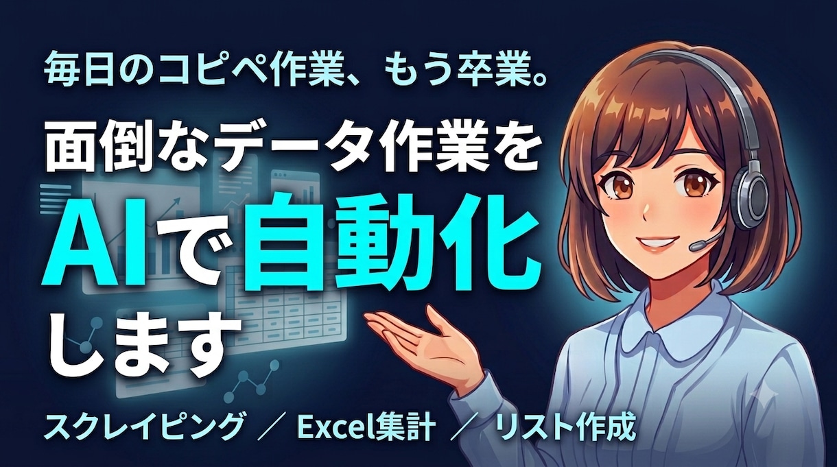 面倒なExcel・データ作業を自動化します 繰り返し作業から解放。AIが代わりに動く仕組みを作ります イメージ1