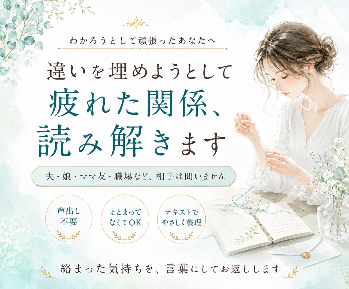 違いを埋めようとして疲れた関係を読み解きます 夫・娘・ママ友・職場など、相手は問いません イメージ1