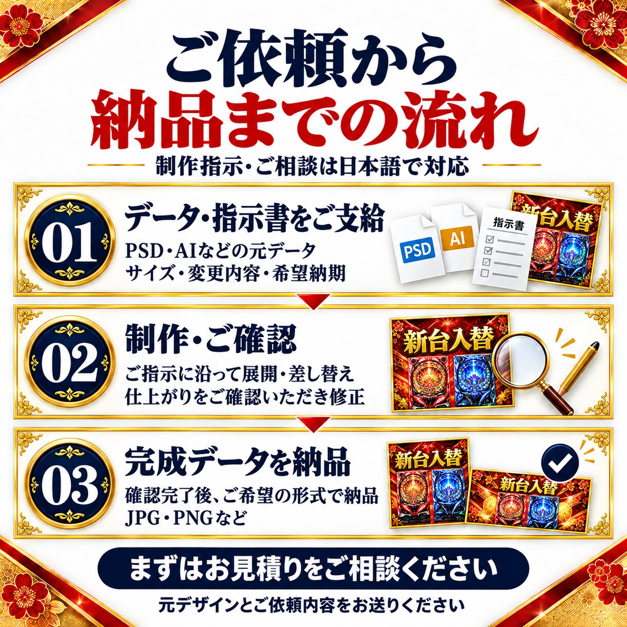 パチンコ広告のサイズ展開・差し替えを承ります 広告代理店・制作会社様の画像展開をサポート イメージ4