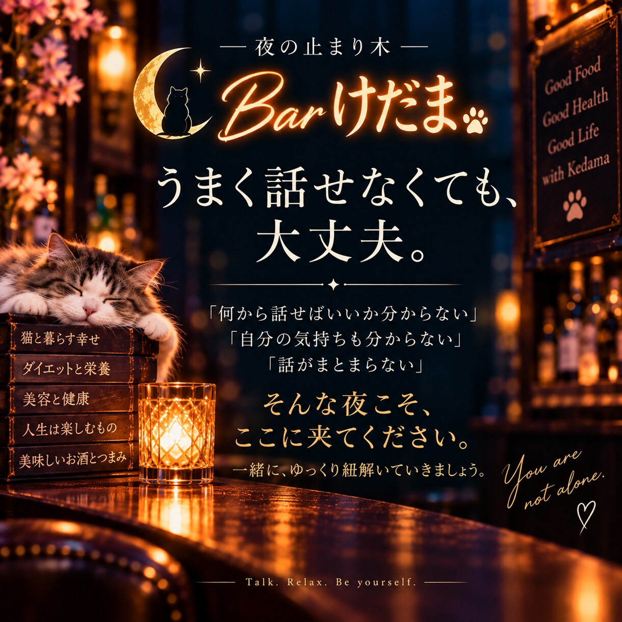 人生相談｜夜の止まり木 Barけだまで話を聴きます 恋愛・愚痴・雑談｜今夜ほしい寄り添い方を選べます イメージ4