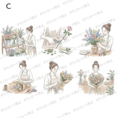 美容系・エステ・花屋さんのイラスト販売してます 美容系・エステ・女性の仕事、お花屋さんイラスト完成形1シート イメージ4