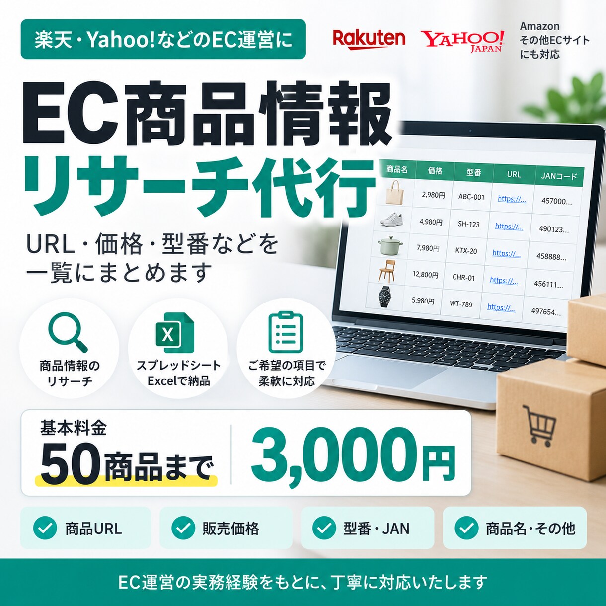 EC商品情報を調査・リスト化します URL・価格・型番など面倒な情報収集を代行します イメージ1