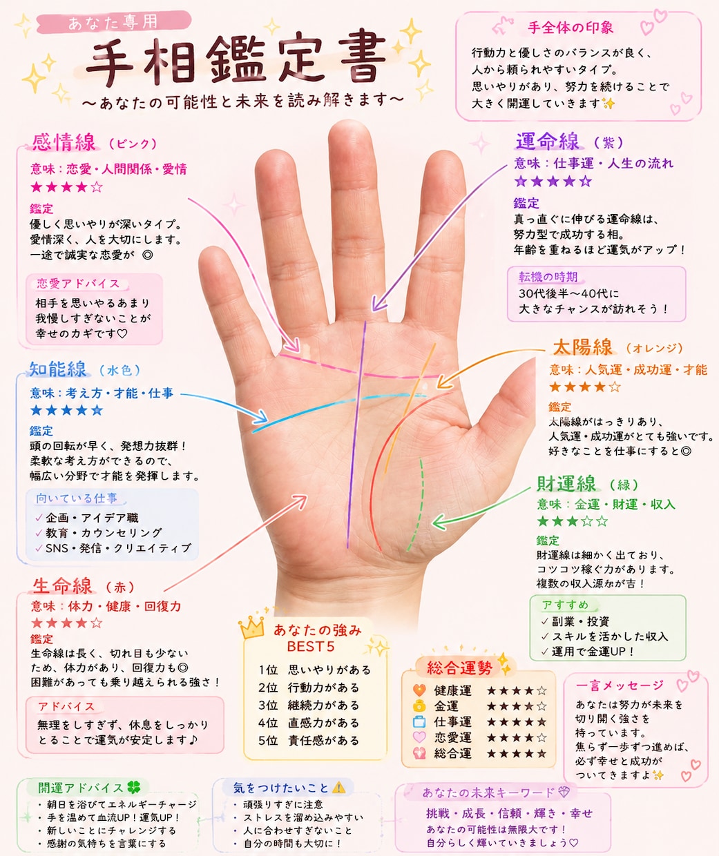 あなたの手相をプロ目線で丁寧に鑑定します あなた自身が持つ個性や可能性が表れていると言われています イメージ1