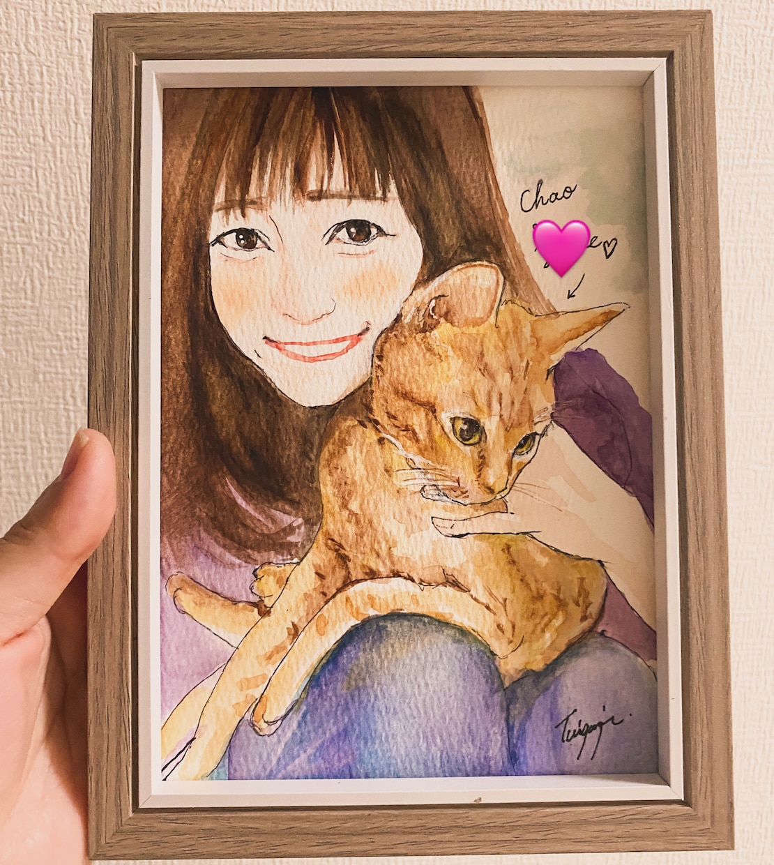 ペットは家族。人とペットの似顔絵描きます 水彩画で人とペットの似顔絵を可愛く描きます。 イメージ5