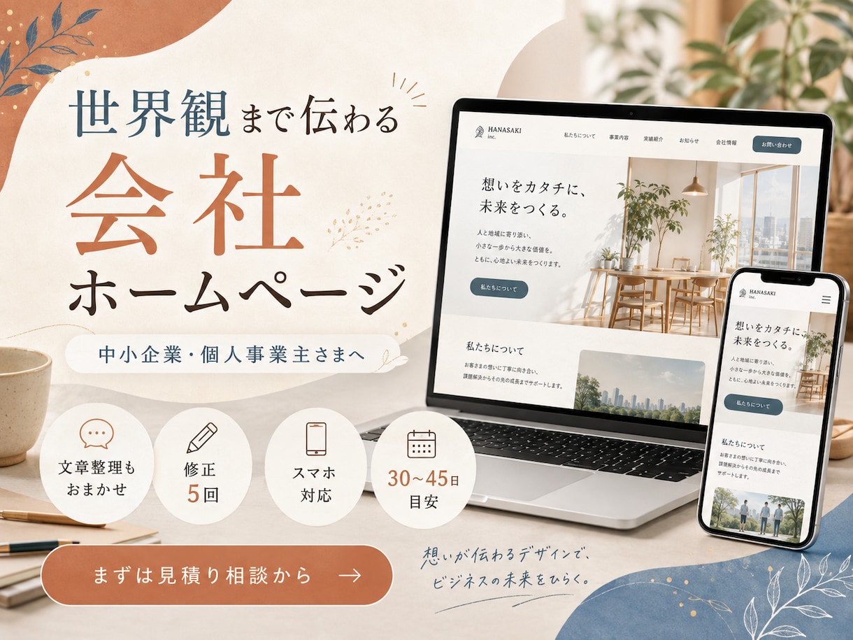 信頼が伝わるコーポレートサイトを作ります 構成・文章・デザイン・公開まで夫婦で一貫対応 イメージ1