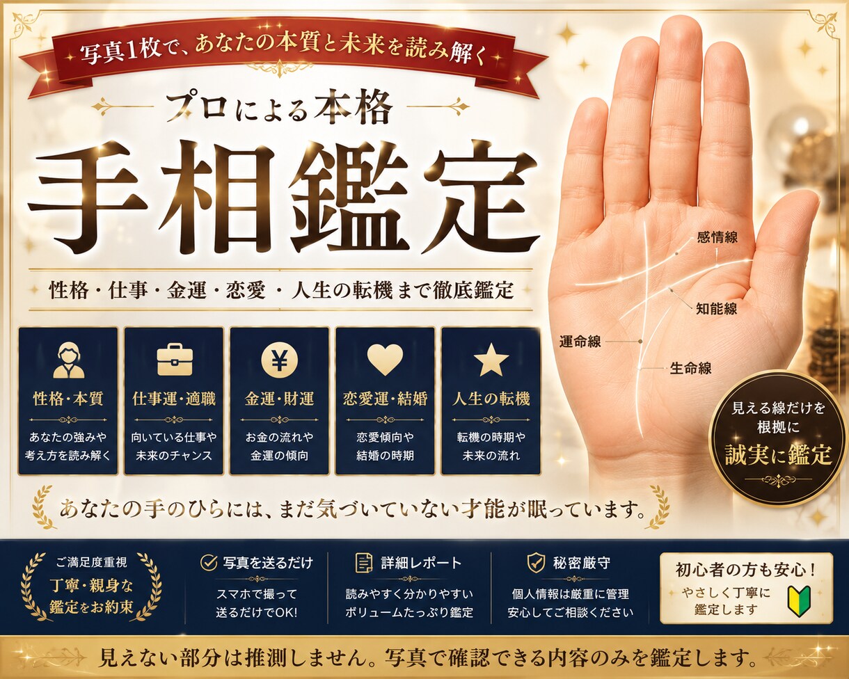 性格・金運・恋愛を手相鑑定します 写真1枚であなたの本質と未来を読み解きます イメージ1