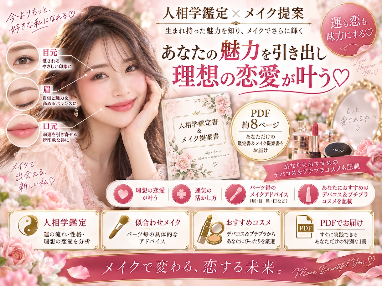 人相学鑑定×メイクで理想の恋愛を叶えます 人相から恋愛運を引き出しメイクで更に運気と魅力アップ イメージ1