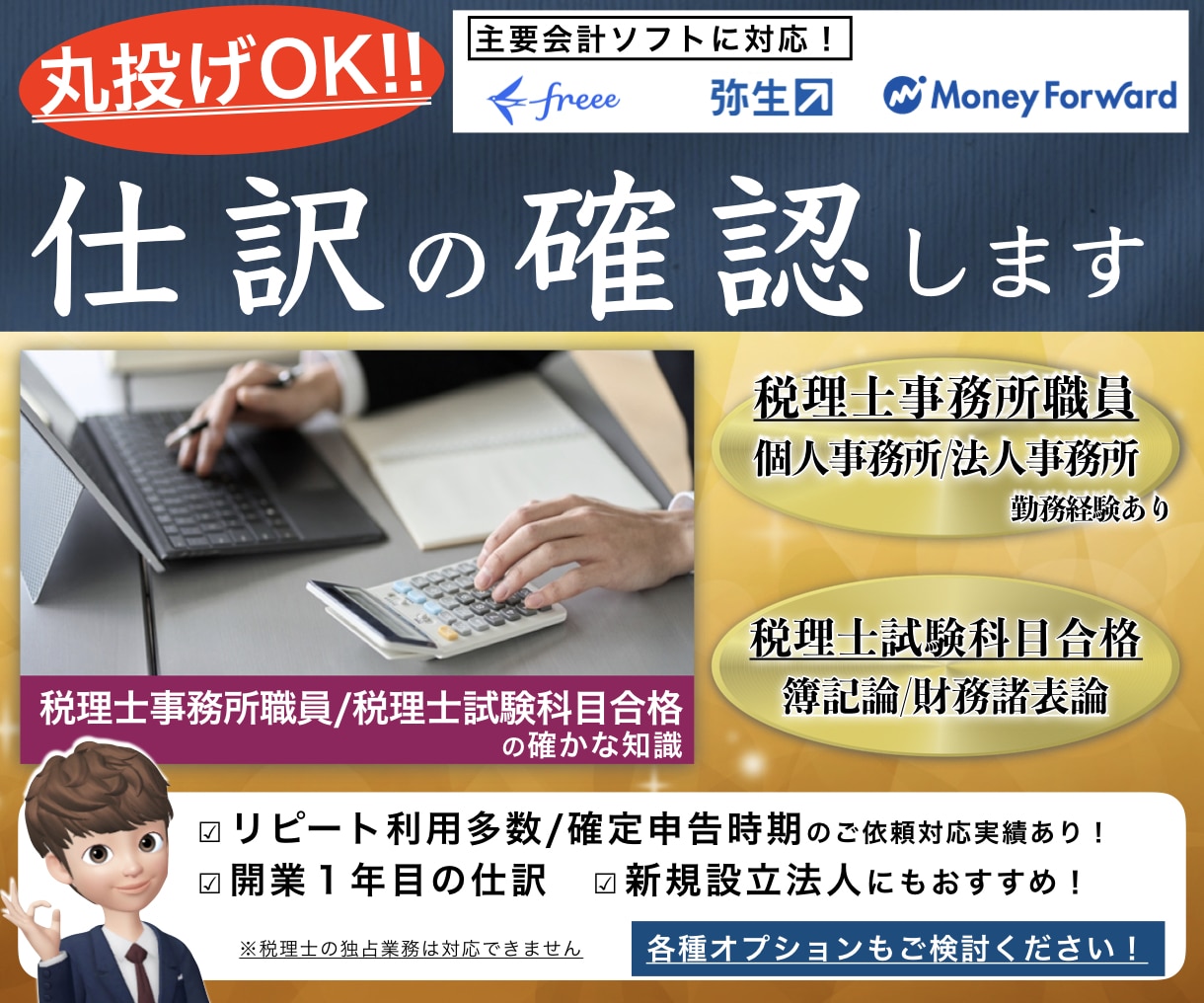 リピーター多数！会計ソフトの入力確認作業します 法人/個人事業初心者歓迎【税理士事務所職員が確実に仕訳確認】 イメージ1