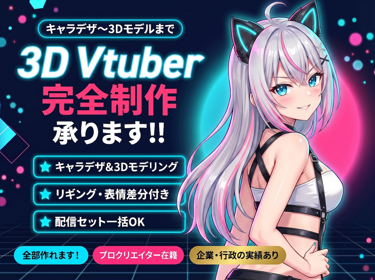 3DVtuberをキャラデザと三面図から制作します 配信画面/背景/ネームロゴ/離席中/待機中/OP/EDセット イメージ1