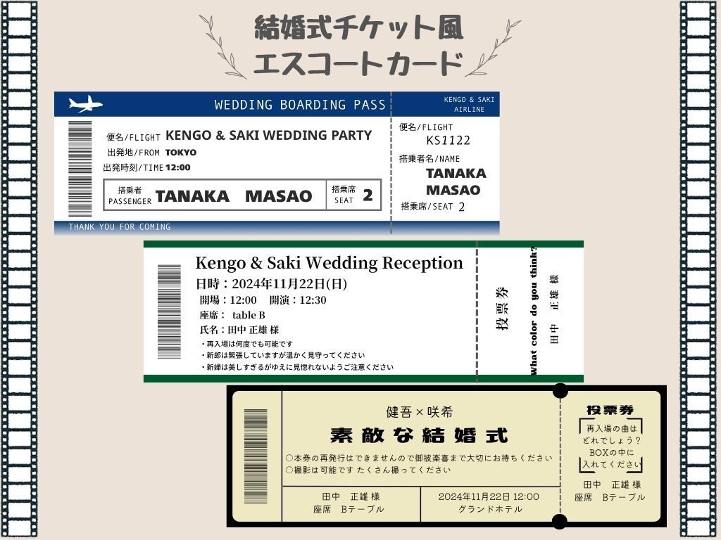 チケット風☆エスコートカードを作成致します オリジナルの結婚式に。航空券/コンサート風から選べます！ イメージ1