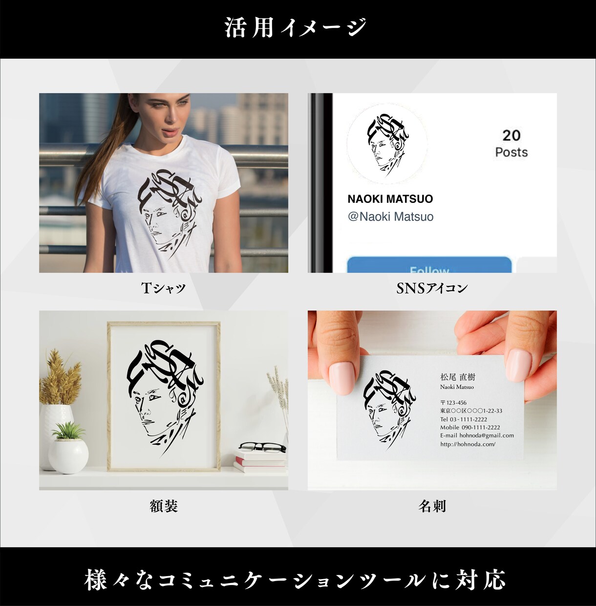 文字似顔絵アートを制作します 名前・座右の銘などを使いあなただけの似顔絵アートを制作します イメージ4