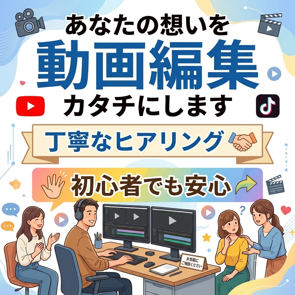 即返信に定評あり！SNS等の動画編集します 視聴者目線を第一に！丁寧にヒアリングしていきます！ イメージ1