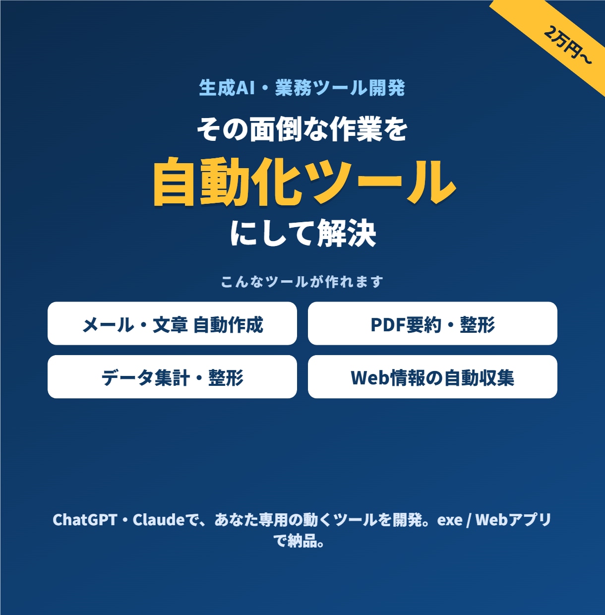 生成AIであなた専用の"動く業務ツール"を作ります AIで、面倒な作業を自動化するアプリを開発 イメージ1