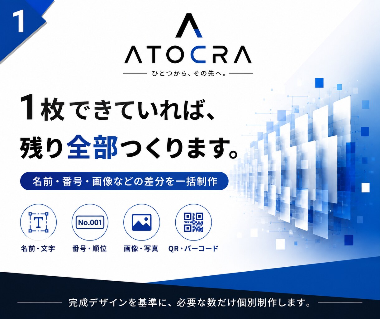 完成デザインから名前・番号違いを一括制作します 完成デザインがあれば、残りをまとめて制作します イメージ1