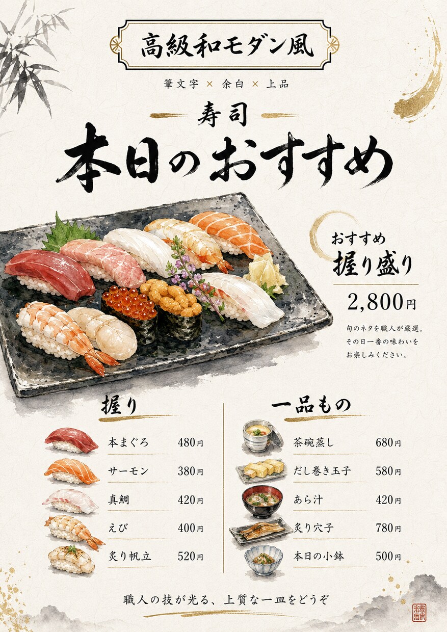 温かみあるメニュー表を作成します お店の雰囲気に合わせて選べる4スタイル イメージ6
