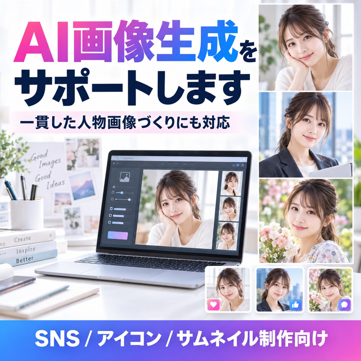 AI画像生成と一貫した人物づくりをサポートします SNSやアイコン向けの画像づくりを支援 イメージ1