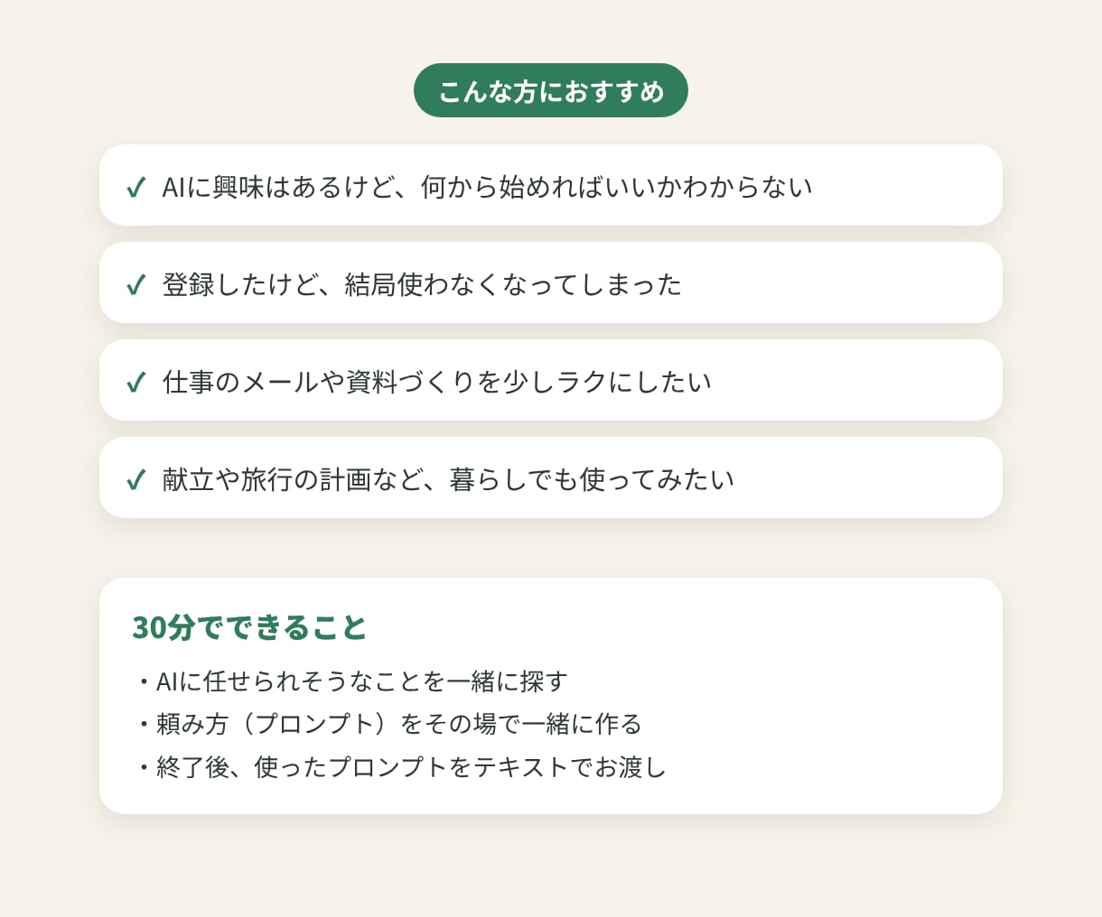 AI初心者の「何から？」を30分で一緒に整理します 仕事と暮らしにAIを1つ取り入れるお手伝いをします イメージ2