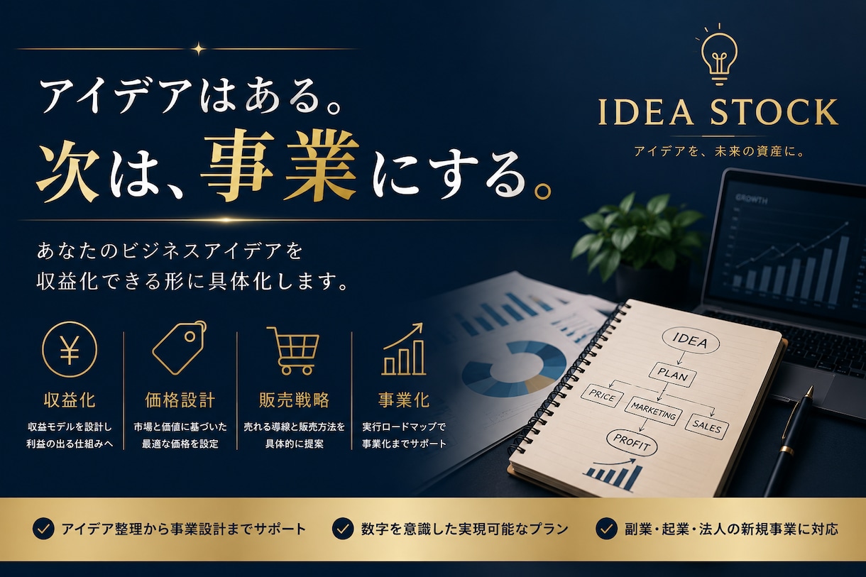 あなたのビジネスアイデアを収益化できる形にします 思いつきを事業へ｜価格・収益モデル・販売方法まで具体的に設計 イメージ1