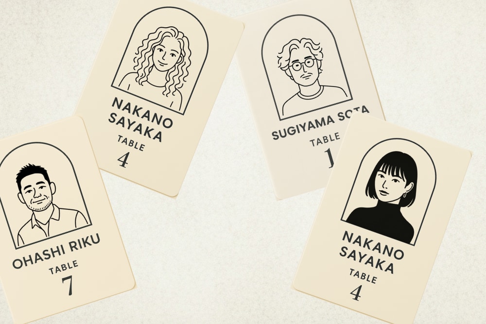 まずは似顔絵席札10名まで1万円で対応します 10名まで一律1万円。4デザイン選択可 イメージ5