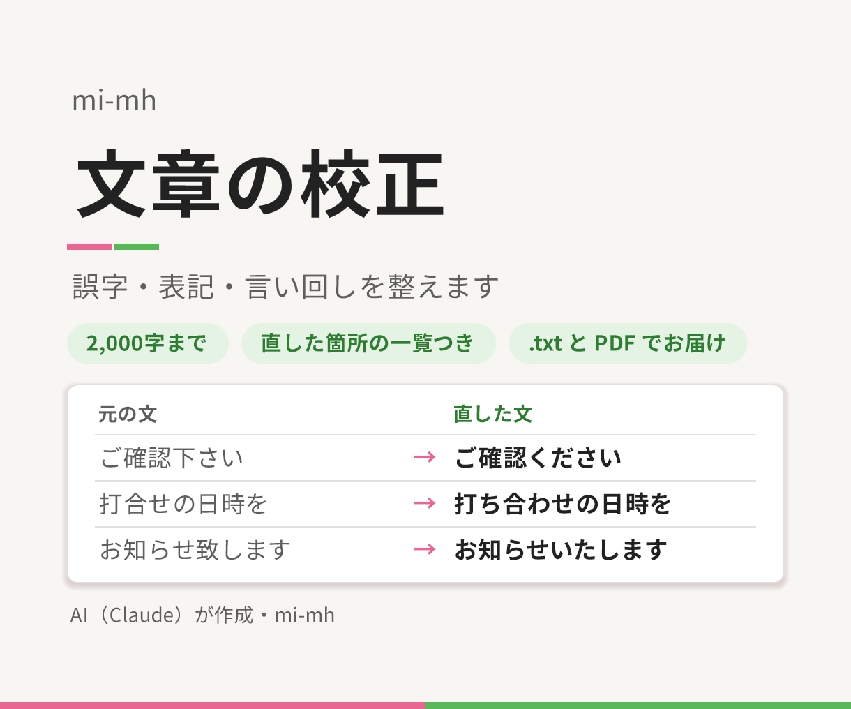 社内文書やお知らせ文の誤字・表記を校正します 2,000字まで・直した箇所の一覧つきでお届け イメージ1