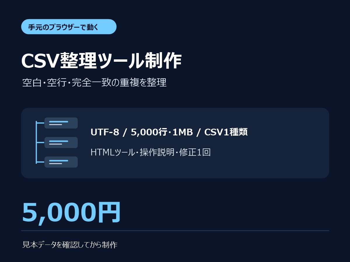 CSVの重複整理ツールを作ります 元データを残し、繰り返すCSV作業を短縮 イメージ1