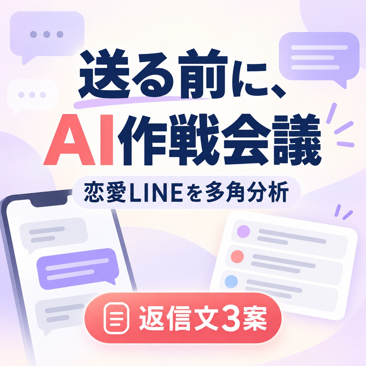 送る前の恋愛LINEをAIで多角分析します 相手の反応を3方向から考え返信文を3案作成 イメージ1
