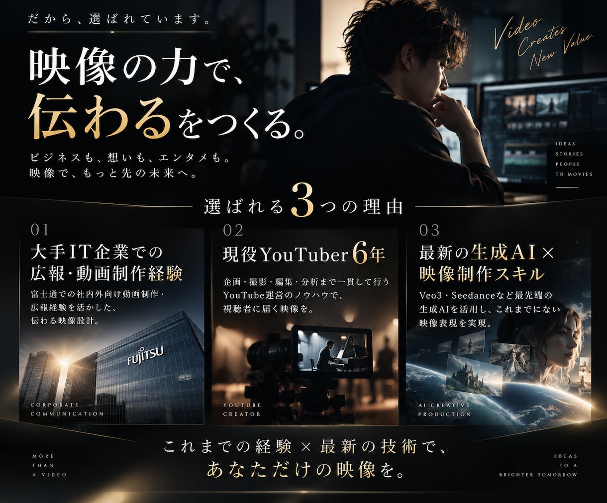 LP・ホームページ用の高品質なPR動画を制作します 素材なしOK｜生成AIを活用したサイトの第一印象を高める映像 イメージ3
