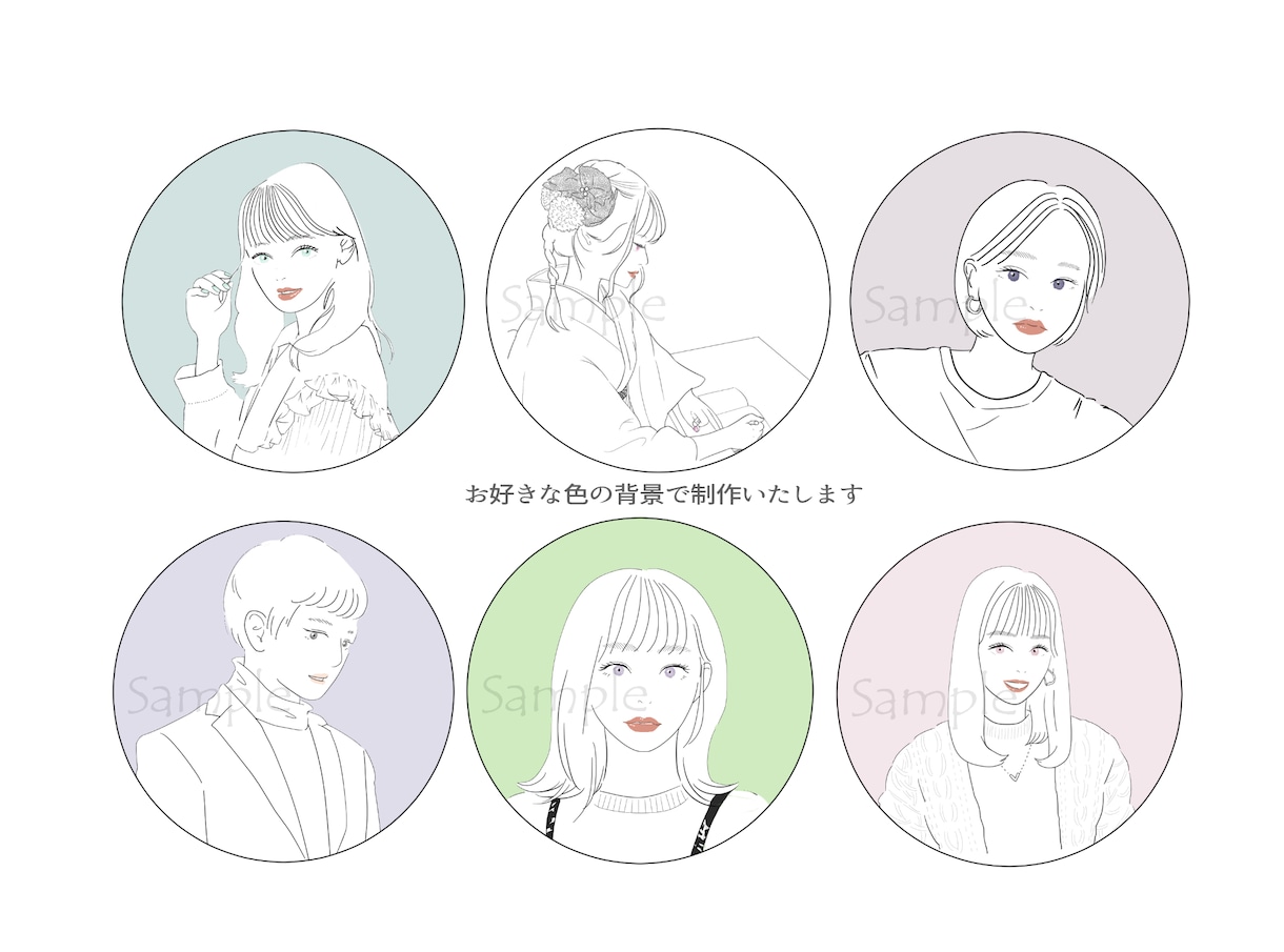 商用◎韓国風お洒落な手描き似顔絵イラスト描きます ブログアイコンや名刺・HP等 / 華やかシンプル線画イラスト イメージ4