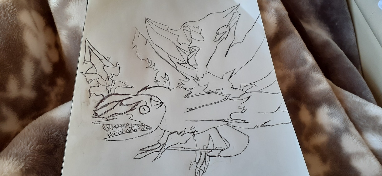 オリジナルモンスターを描いています 雷光を身に纏い、鋭い牙と、鋭い鍵爪がある怪獣 イメージ1