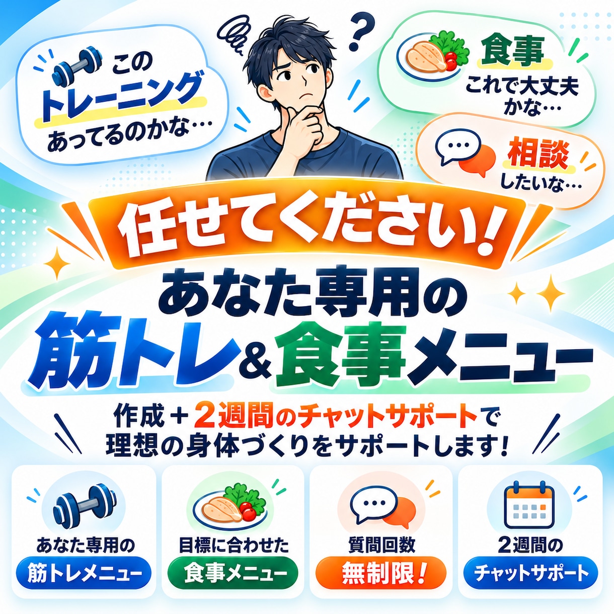 あなた専用の筋トレと食事メニューを作ります 初心者歓迎！質問回数無制限で2週間サポート イメージ1
