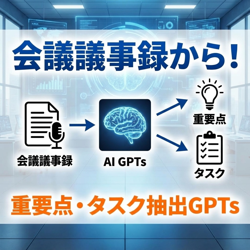 会議議事録から重要点・タスク抽出GPTs提供します たった3分で！長い議事録を要点とアクション項目に整理 イメージ1