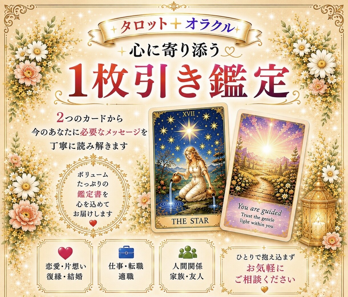 タロット＋オラクルカードから丁寧に❁鑑定します カード写真付｜ボリュームたっぷりの鑑定書◆心を込めてお届け❁ イメージ1