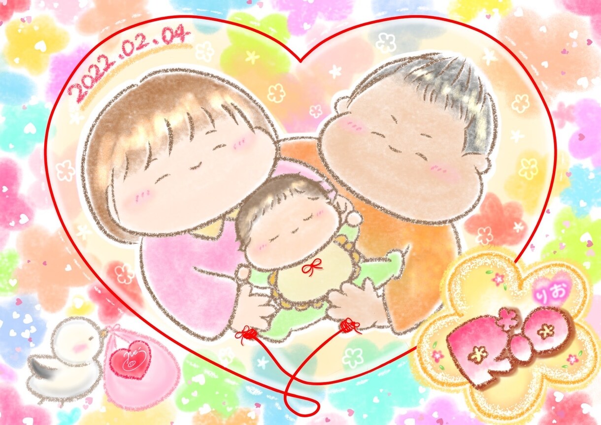家族、友達、恋人、大切な日の記念の1枚を描きます ふわふわで幸せなイラストを、ご希望に添って丁寧に描きます！ イメージ3