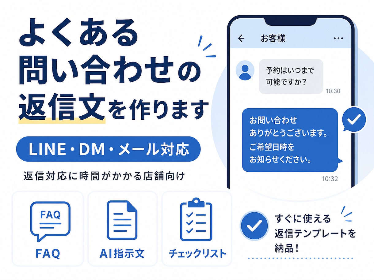 問い合わせ返信文をAI向けに整えます 返信対応に時間がかかる店舗向け　返信文を毎回考える方へ イメージ1