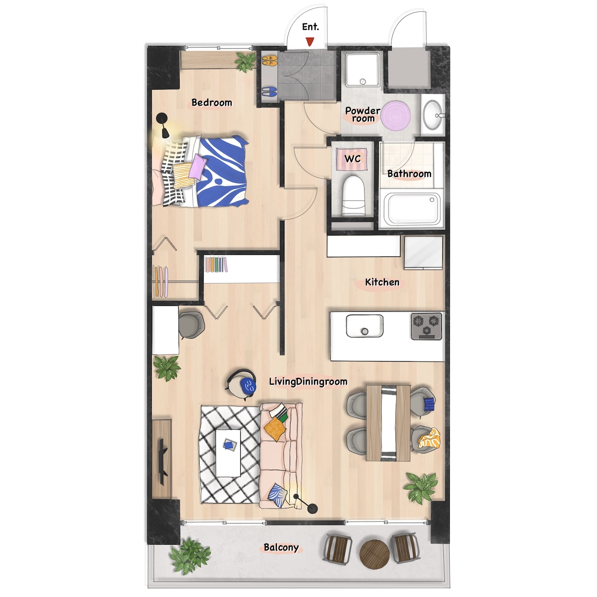 素材感のある素敵な間取り図を作ります 住宅･民泊･WEB広告用に、手描きでオリジナル図面を作ります イメージ8