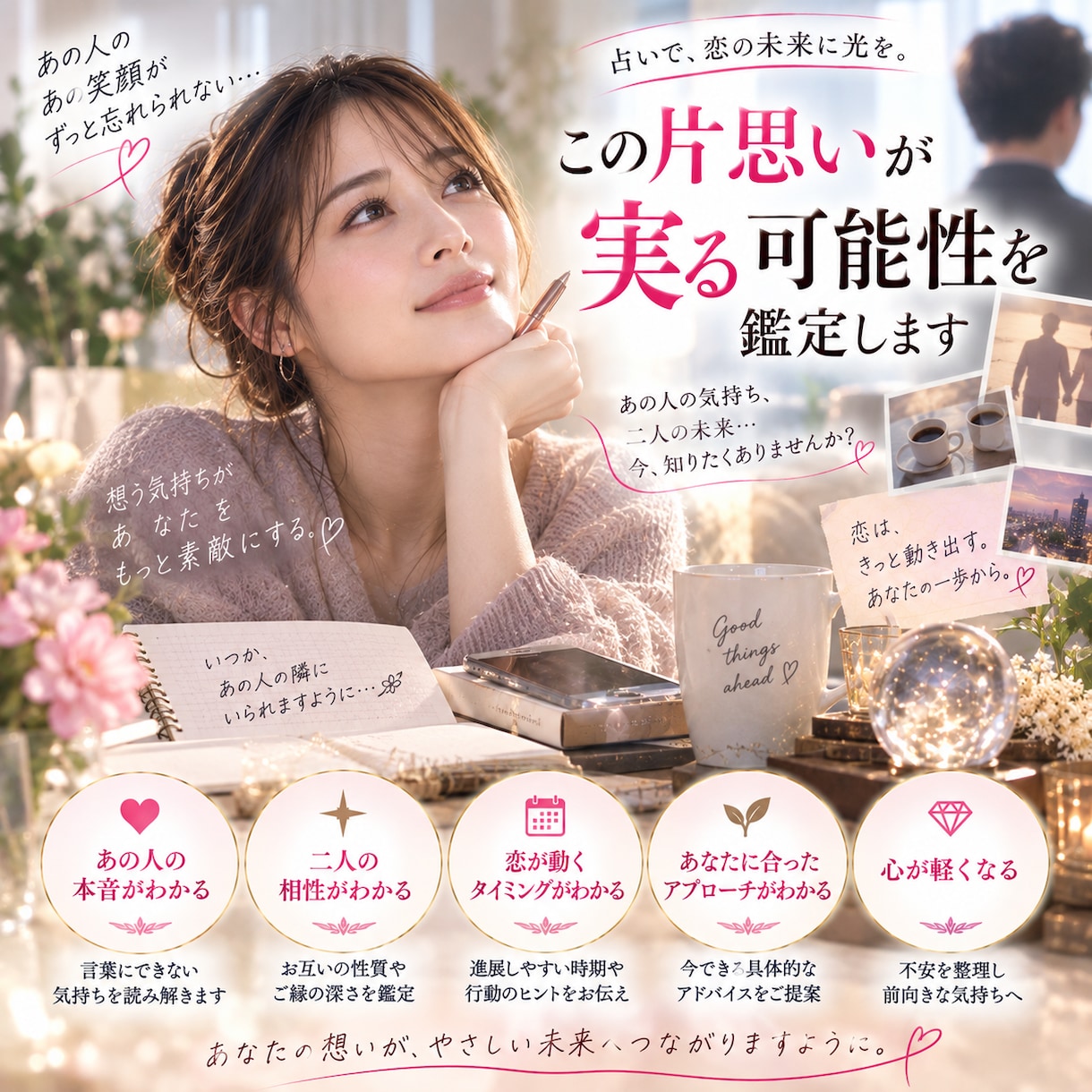 この片思いが実る可能性を鑑定します 「あの人との未来は？恋が叶う可能性と本音を読み解きます」 イメージ3
